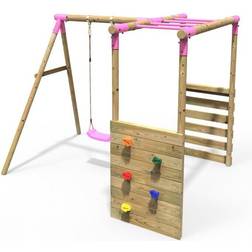 Rebo Monkey Bars Solar, Pink Wooden Children's Garden Swing Set with Monkey Bars