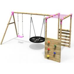 Rebo Monkey Bars Meteorite, Pink Wooden Children's Garden Swing Set with Monkey Bars