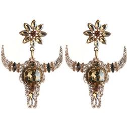 Shein pair of personalized New Gothic women's cow horns, cow heads, hanging earrings, resin glass rhinestones, gold, suitable for outings, parties, and ho