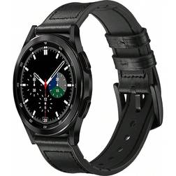 Shein 1pc Vintage Style Black Leather & Silicone Sport Sweat-Resistant Dual-Layer Watch Band Compatible With Samsung Galaxy Watch 7/6/5/4/3 Pro 40mm/42mm/44