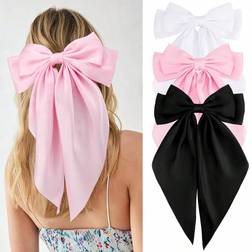Shein Pcs Girls Big Hair Bows Clips Black White Pink Silky Large Hair Ribbons Oversized Long Tail Hair