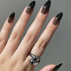 Shein Change Your Nails pcsSet MediumLong Almond Shape Black Ombre Simple Style False Nails Fit Daily Wear