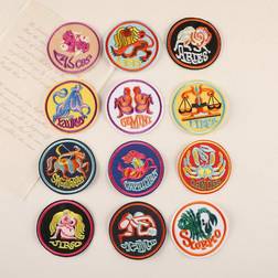 Shein 12pcs/Set Round Zodiac Constellation Embroidered Patches For Clothing & Hat Diy Heat Transfer Appliques