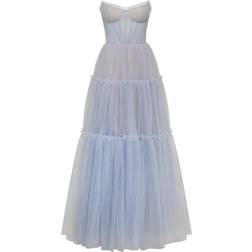 Milla Cloudy Blue Tulle Maxi Dress With Ruffled Skirt - Blue