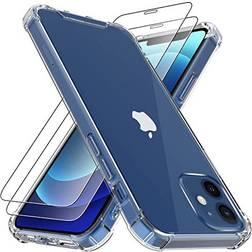 4youquality Case with Glass Screen Protector for iPhone 12/12 Pro 2-Pack Transparent