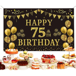 Trgowaul Decals & Wall Decorations 75th Birthday Backdrop Gold/Black