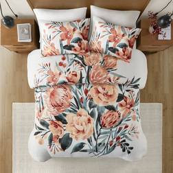 Madison Park Junia Duvet Cover Green, White, Orange (264.2x233.7)