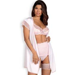 Obsessive Girlly Peignoir mit Spitze Weiß Rosa