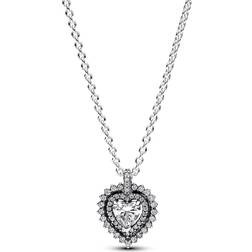 Pandora Heart Halo Pendant Necklace - Silver/Transparent