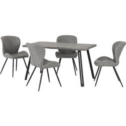 SECONIQUE Quebec Wave Edge Concrete Effect/Black/Grey Dining Set 80x140cm 5pcs