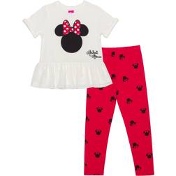 Disney Kid's Minnie Head Bow Short Sleeve Top and Leggings Set - White