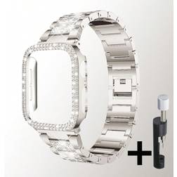 Shein Women's Double Row Rhinestone Crystal Bling Protective Cover & Fashionable Band Apple Watch 8/7/6/5/4/3/2/1/Se, With Protector