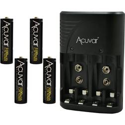 Acuvar 4 AA Rechargeable Batteries + 3 in 1 Battery Charger