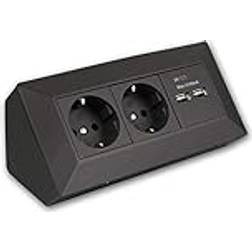 CHILITEC Grenuttag hörnuttag 2-vägs skyddskontaktuttag 2 x USB-A 3,1 A svart
