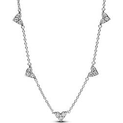 Pandora Triple Stone Heart Station Chain Necklace - Silver/Transparent