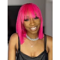 UNice 13x4 Lace Front Fiery Pink Shoulder Length Bob Wig With Bangs