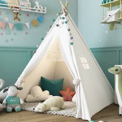 Sumbababy Sumbababy Teepee Tent for Kids with Carry Case, Natural Canvas Teepee Play Tent, Toys for Girls/Boys Indoor & Outdoor Playing White Teepee Tent