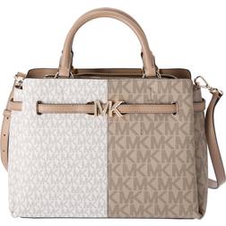 Michael Kors Reed Large Two Tone Graphic Logo Belted Satchel - Camel Combo