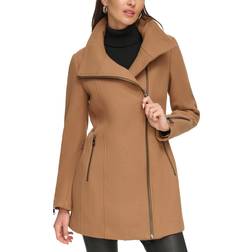 DKNY Women's Asymmetrical Zip Coat - Dark Camel