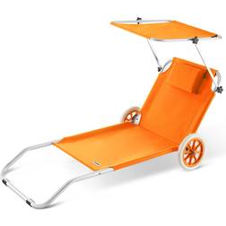 Casaria Sun Lounger Kreta Orange Aluminium with Castors