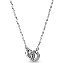 Pandora Signature Intertwined Pavé Pendant Necklace - Silver/Transparent