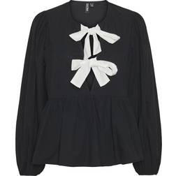 Pieces Golly Bow Long Sleeve Top - Black