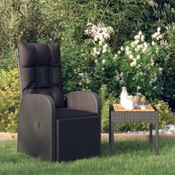 vidaXL Reclining Garden Chair with Cushions Black Poly Rattan
