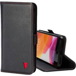 Torro iPhone SE & iPhone 8/7 Leather Wallet Case with stand function Black with Red Detail