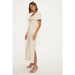 Oasis Satin Twist Front Angel Sleeve Midi Bridesmaids Dress Champagne