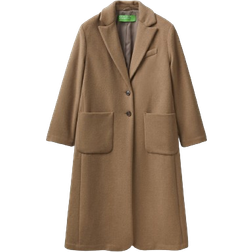 United Colors of Benetton Shetland Wool Blend Midi Coat - Camel