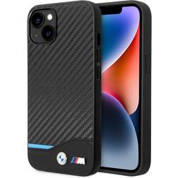 BMW Leather Carbon Blue Line Case for iPhone 14 Plus (Black)