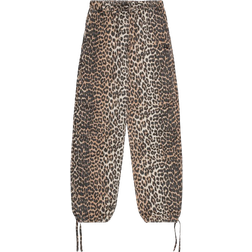 Ganni Leopard Canvas Drawstring Pants - Almond Milk