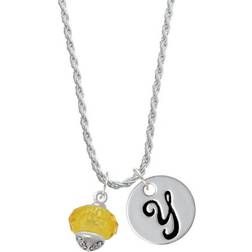 Delight Jewelry Spinner Silvertone Script Initial Disc Y Charm Necklace - Silver/Glass