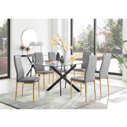 Furniturebox Leonardo Transparent/Grey Dining Set 90x150cm 7pcs