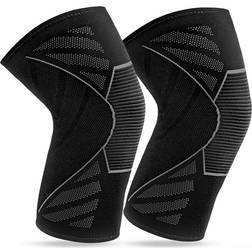 Shein 2pcs Black Knee Compression Sleeves For Sports, Running, Basketball, Dancing, Fitness, Unisex, Summer