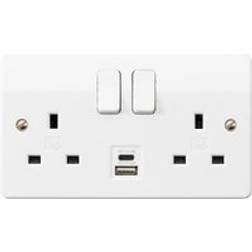 MK MK Double Switched Socket with 1 x Type C & 1 x Type A USB ports White