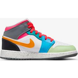 Nike Air Jordan 1 Mid SE GS - White/Dark Shadow/Hyper Pink/Taxi