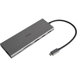 Deltaco USB-C docking station, triple, HDMI, DP/USB-C/RJ45/SD