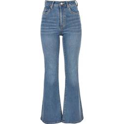 Urban Classics Women's High Waist Flared Jeans - Washed Denim