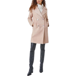 Roman Double Breasted Longline Textured Coat - Natural