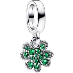 Pandora Four Leaf Clover Dangle Charm - Silver/Green