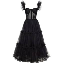 Milla Black Ruffled Tulle Midi Dress