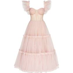 Milla Misty Rose Ruffled Tulle Midi Dress