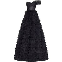 Milla Timeless one-shoulder frill-layered ball gown in black