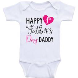 Heart Co Designs Happy 1st Father's Day Daddy Bodysuit - Hot Pink Text