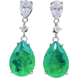 GALSOR Water Drop Earrings - Silver/Diamond/Emerald