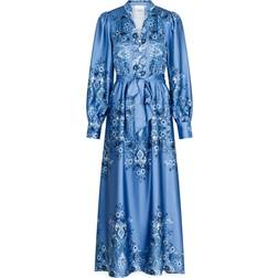 Neo Noir Nova Paisley Border Dress - Dusty Blue