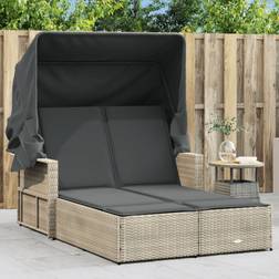 vidaXL Solseng Med Baldakin Og Hynder Polyrattan Lysegrå