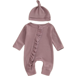 Infant Baby Girls Outfit Long Sleeve Jumpsuit with Hat - Purple