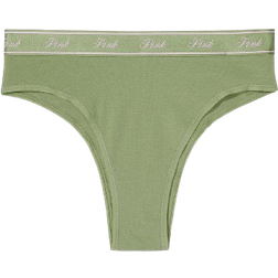 PINK Logo Cotton Brazilian Panty - Wild Grass Green